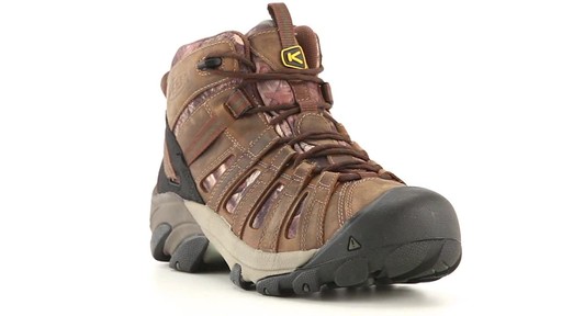 KEEN Utility Men's Flint Mid Camo Soft Toe Work Boots Mossy Oak 360 View - image 1 from the video