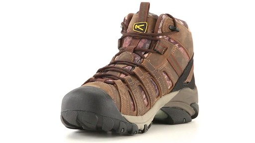 KEEN Utility Men's Flint Mid Camo Soft Toe Work Boots Mossy Oak 360 View - image 3 from the video
