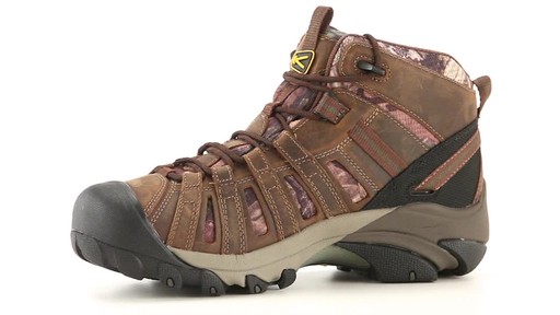 KEEN Utility Men's Flint Mid Camo Soft Toe Work Boots Mossy Oak 360 View - image 4 from the video