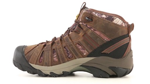 KEEN Utility Men's Flint Mid Camo Soft Toe Work Boots Mossy Oak 360 View - image 5 from the video