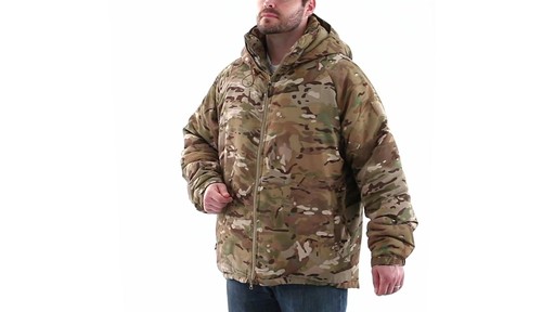 Military PrimaLoft Men's Hooded MultiCam Camo Jacket 360 View - image 10 from the video