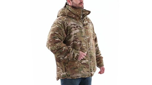 Military PrimaLoft Men's Hooded MultiCam Camo Jacket 360 View - image 2 from the video