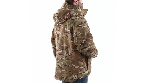Military PrimaLoft Men's Hooded MultiCam Camo Jacket 360 View - image 4 from the video