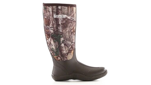 Guide Gear Men's High Camo Waterproof Rubber Boots Realtree Xtra 360 View - image 1 from the video