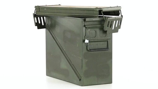 Used U.S. Military Surplus 20mm Ammo Can Olive Drab 360 View - image 9 from the video