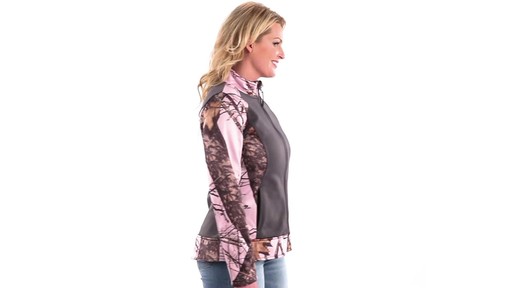 Guide Gear Women's Pink Camo Trim Soft Shell Jacket 360 View - image 1 from the video