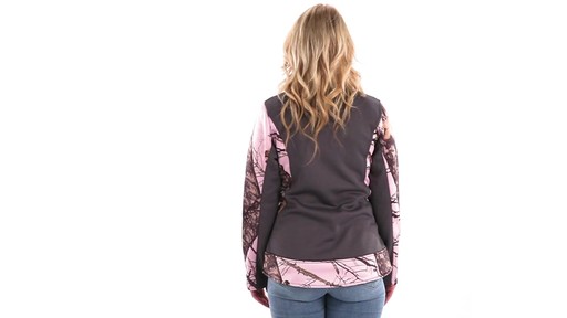 Guide Gear Women's Pink Camo Trim Soft Shell Jacket 360 View - image 3 from the video