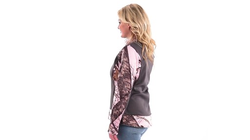 Guide Gear Women's Pink Camo Trim Soft Shell Jacket 360 View - image 4 from the video
