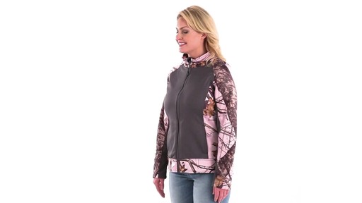 Guide Gear Women's Pink Camo Trim Soft Shell Jacket 360 View - image 5 from the video
