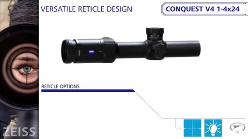 Zeiss Conquest V4 1-4x24mm Illuminated #60 Plex Rifle Scope - image 9 from the video
