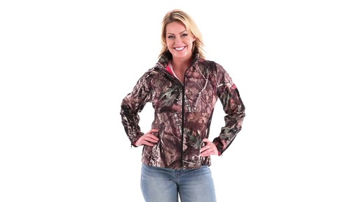 Guide Gear Women's Mossy Oak Break-Up Country Trim Soft Shell Jacket 360 View - image 8 from the video