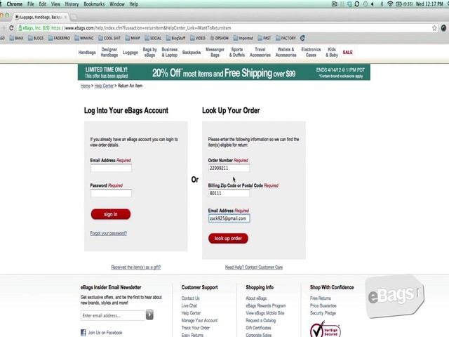 eBags Returns Process - image 4 from the video