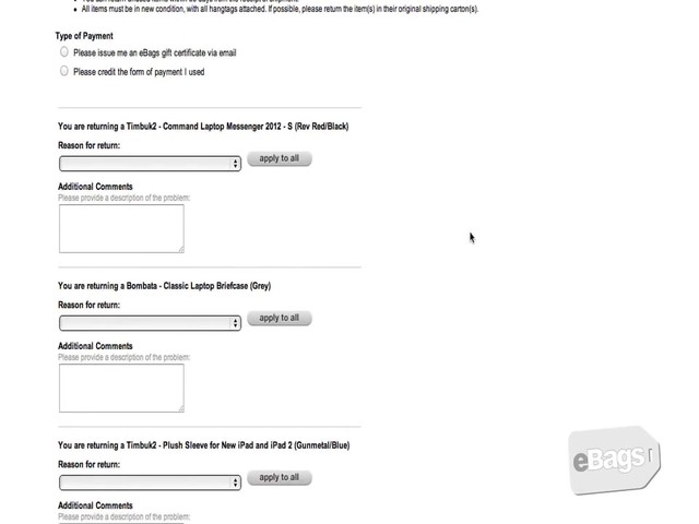 eBags Returns Process - image 6 from the video